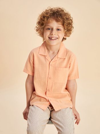 LCW Kids Orange Resort Collar Linen Blend Boys Shirt