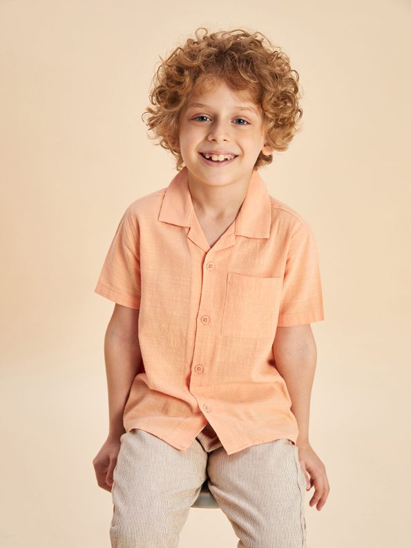 LCW Kids Orange Resort Collar Linen Blend Boys Shirt