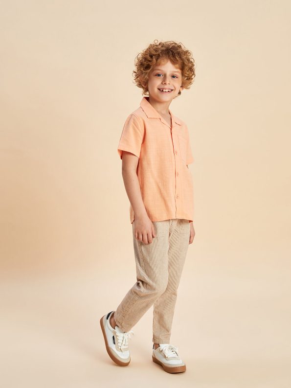 LCW Kids Orange Resort Collar Linen Blend Boys Shirt