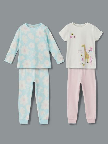 LCW Baby Cream Floral Print Girls' Pajama Set 2-Piece
