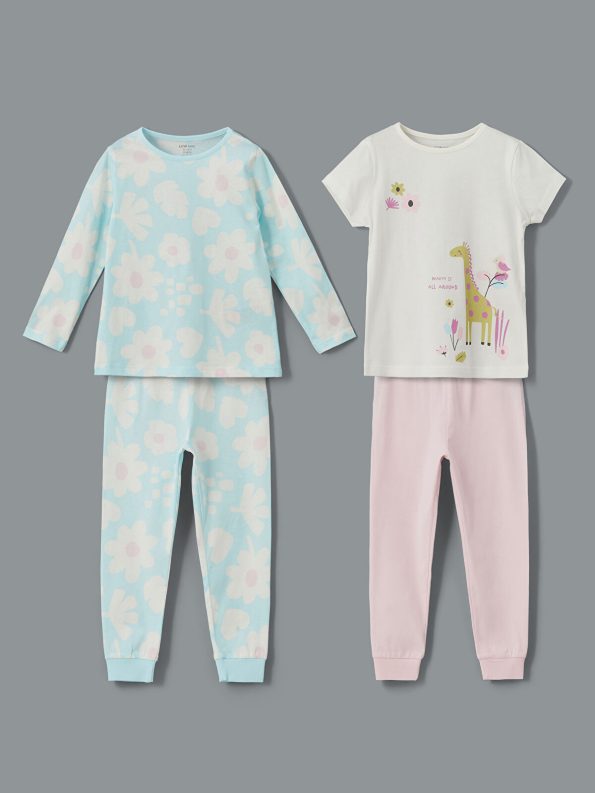 LCW Baby Cream Floral Print Girls' Pajama Set 2-Piece