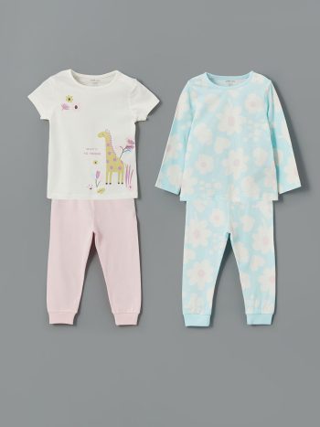 LCW Baby Cream Floral Print Girls' Pajama Set 2-Piece