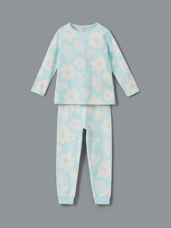 LCW Baby Cream Floral Print Girls' Pajama Set 2-Piece