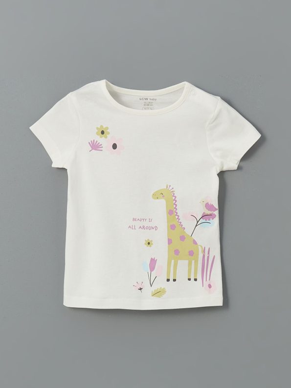 LCW Baby Cream Floral Print Girls' Pajama Set 2-Piece