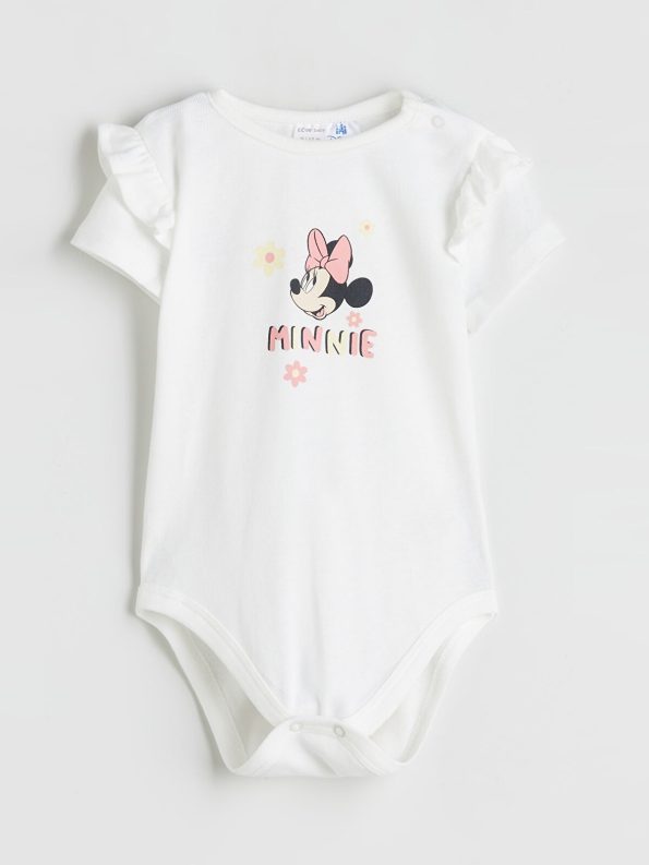 LCW Baby Ecru Minnie Mouse Printed Girls' Bodysuit Leggings and Headband Set