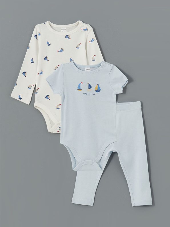 LCW Baby Blue Boy's Bodysuit and Leggings Set