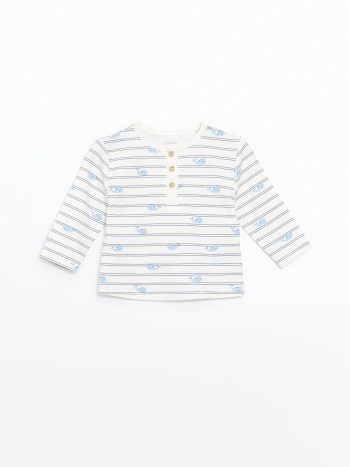 LCW Baby Cream Buttoned Baby Boy T-Shirt and Sweatpants Set
