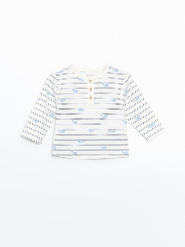 LCW Baby Cream Buttoned Baby Boy T-Shirt and Sweatpants Set