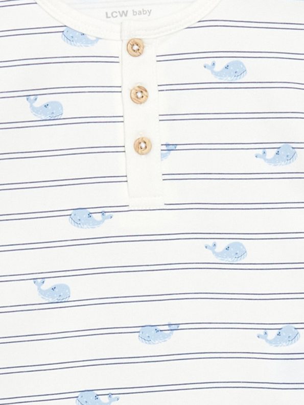 LCW Baby Cream Buttoned Baby Boy T-Shirt and Sweatpants Set