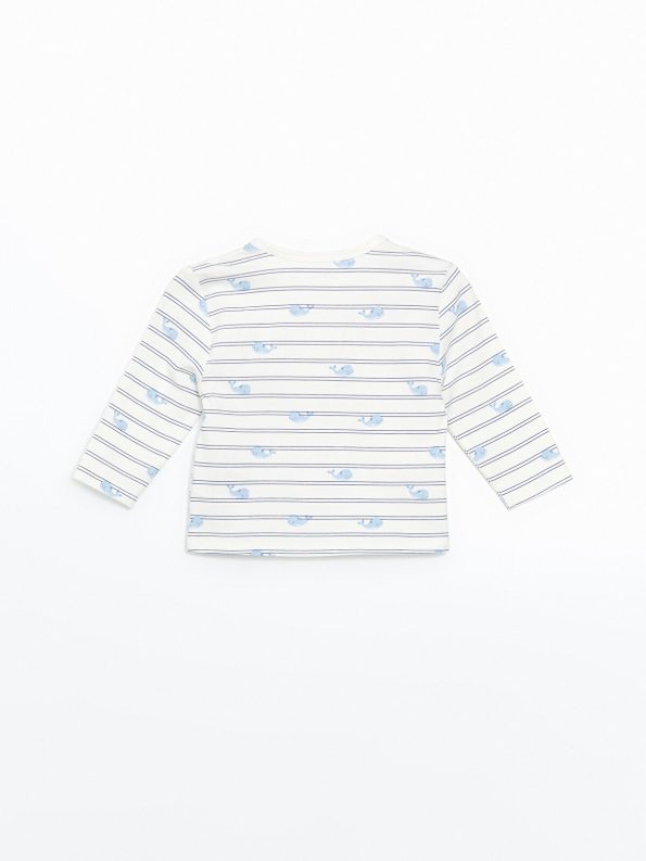 LCW Baby Cream Buttoned Baby Boy T-Shirt and Sweatpants Set