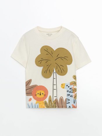 LCW Baby Beige Printed Boys' T-Shirt and Shorts Set