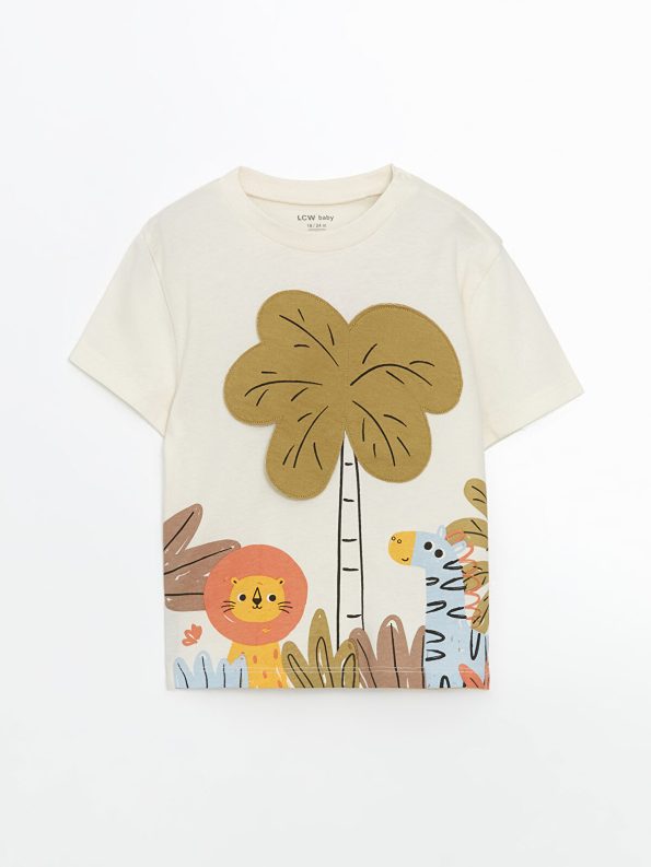 LCW Baby Beige Printed Boys' T-Shirt and Shorts Set
