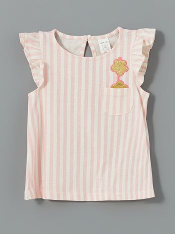 LCW Baby Beige Embroidered Ruffled T-Shirt and Leggings Set
