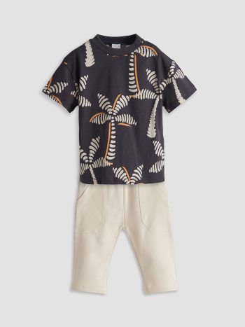 LCW Baby Gray Printed Boys Shirt and Pants Set