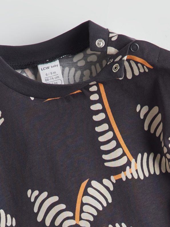 LCW Baby Gray Printed Boys Shirt and Pants Set
