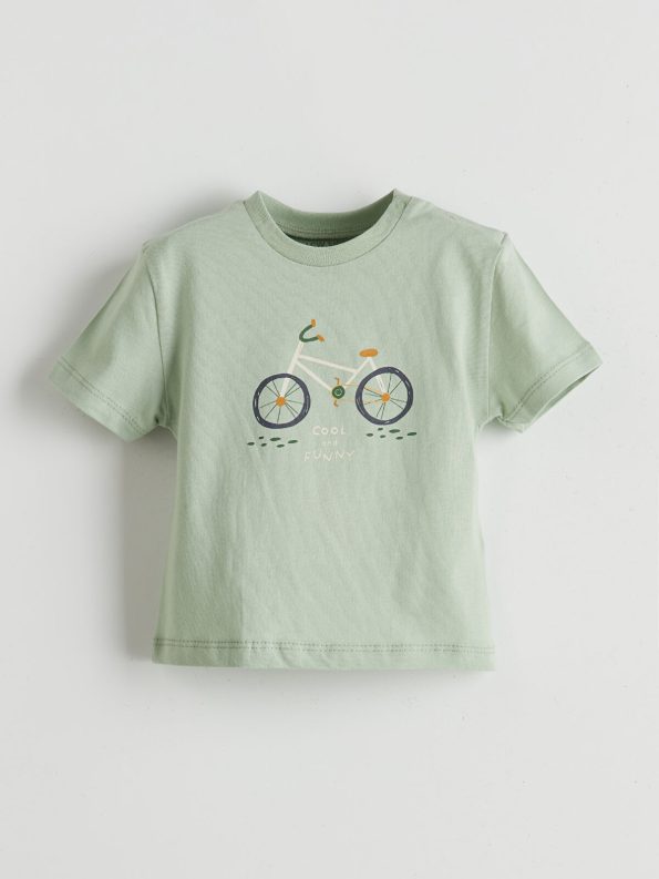 LCW Baby Green Short Sleeve Printed T-Shirt Set for Boys