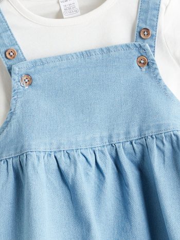 LCW Baby Blue Girls' Denim Dress and Blouse Set