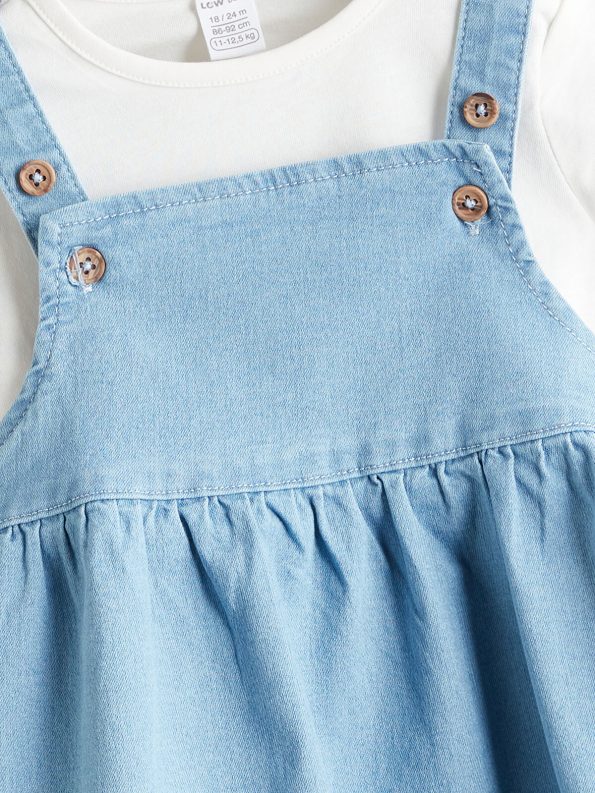 LCW Baby Blue Girls' Denim Dress and Blouse Set