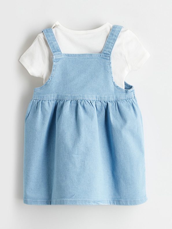 LCW Baby Blue Girls' Denim Dress and Blouse Set
