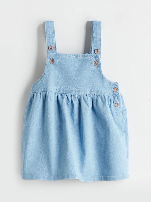LCW Baby Blue Girls' Denim Dress and Blouse Set