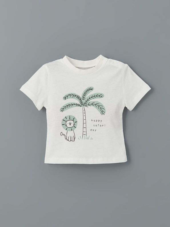 LCW Baby Ecru Printed Boys' T-Shirt Set