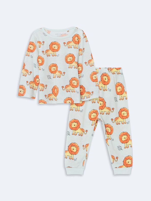 LCW Baby Cream Lion Print Boys Pajama Set
