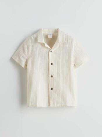 LCW Kids Beige Resort Collar Cotton Boys Shirt