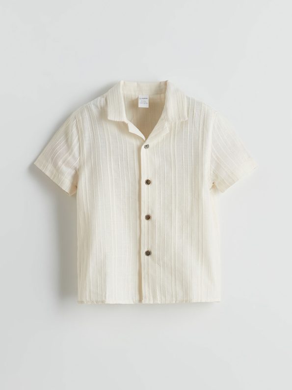 LCW Kids Beige Resort Collar Cotton Boys Shirt