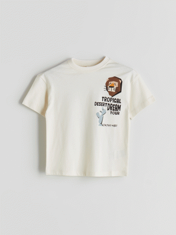 LCW Kids Beige Crew Neck Printed T-Shirt for Boys