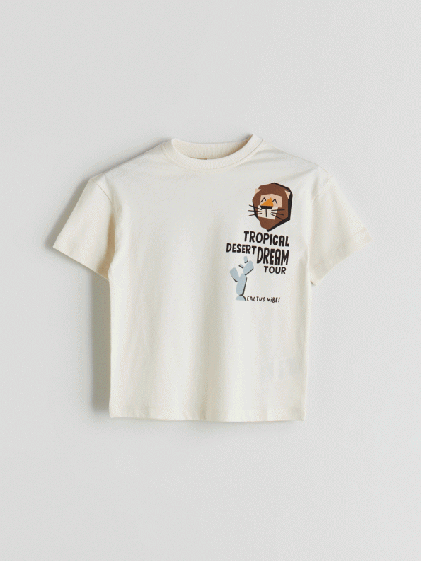 LCW Kids Beige Crew Neck Printed T-Shirt for Boys