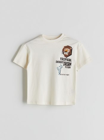 LCW Kids Beige Crew Neck Printed T-Shirt for Boys