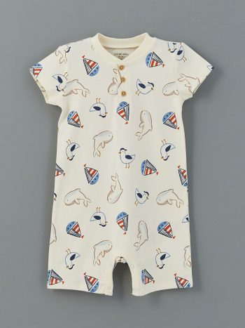 LCW Baby Beige Printed Short Sleeve Romper for Boys
