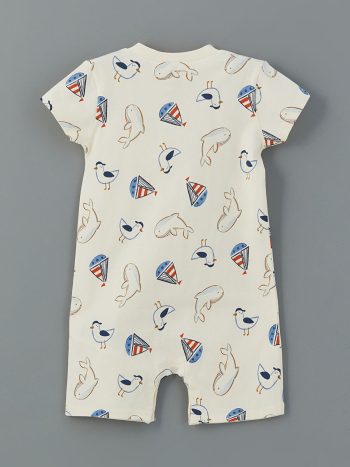 LCW Baby Beige Printed Short Sleeve Romper for Boys