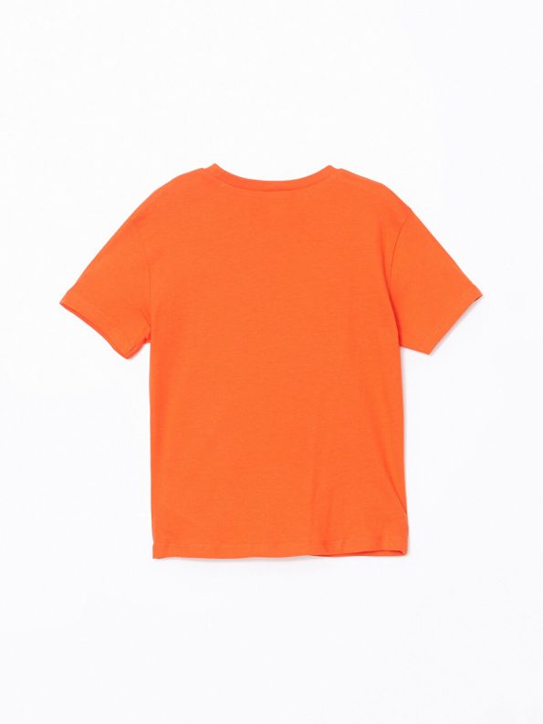 LCW Kids Orange Crew Neck Dinosaur Print T-Shirt