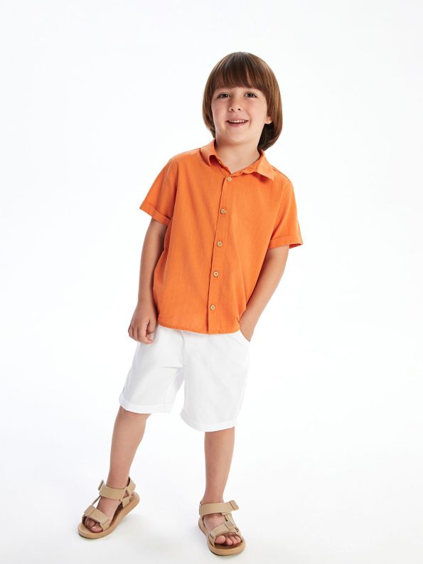 LCW Kids Orange Short Sleeve Basic Baby Boy Shirt and Shorts Set