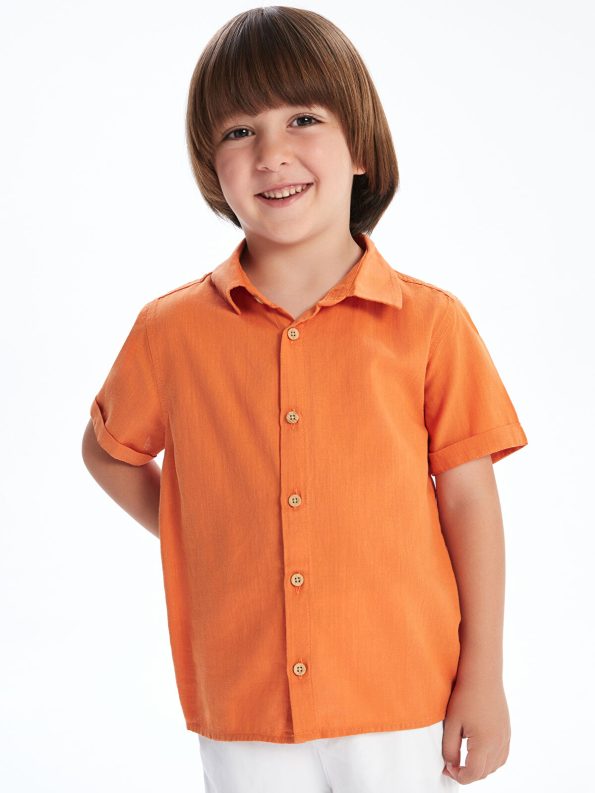 LCW Kids Orange Short Sleeve Basic Baby Boy Shirt and Shorts Set