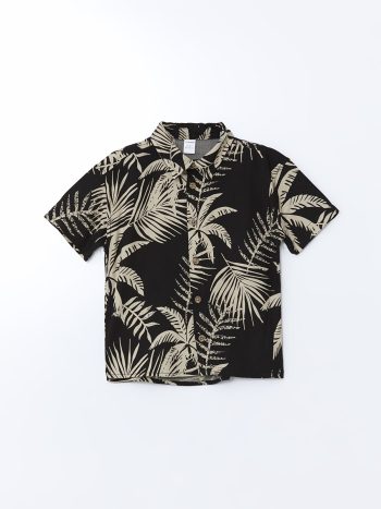 LCW Kids Black Printed Short Sleeve Shirt for Boys