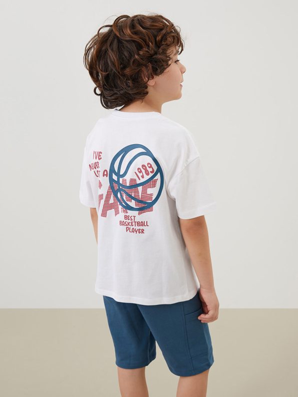 LCW Kids White Crew Neck Boys' T-Shirt and Shorts Set