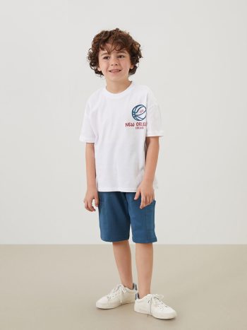 LCW Kids White Crew Neck Boys' T-Shirt and Shorts Set