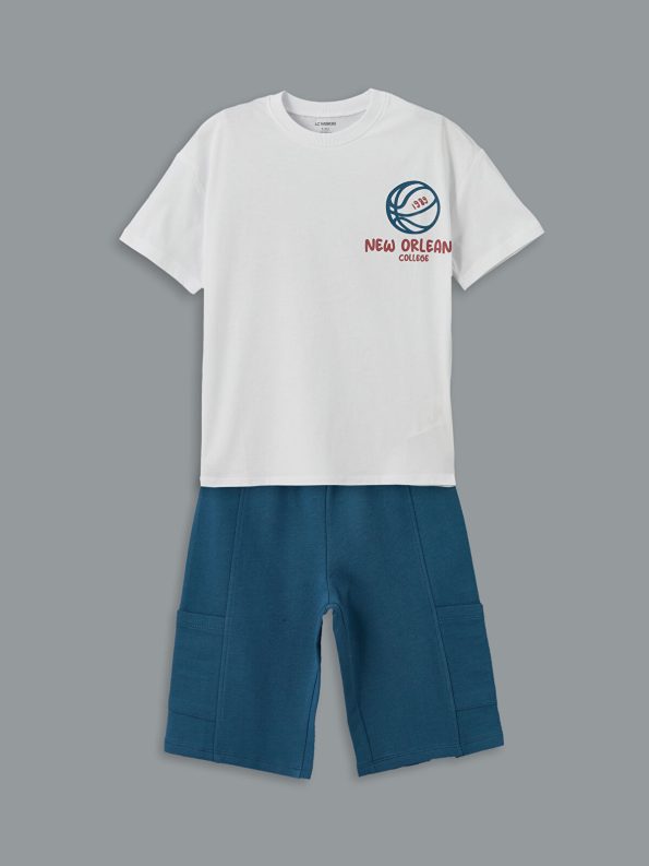 LCW Kids White Crew Neck Boys' T-Shirt and Shorts Set
