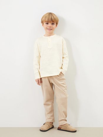 LCW Kids Beige Crew Neck Boys' T-Shirt and Pants Set