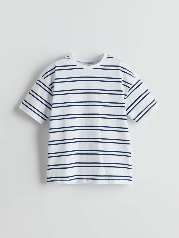 LCW Kids White Striped Short Sleeve T-Shirt for Boys