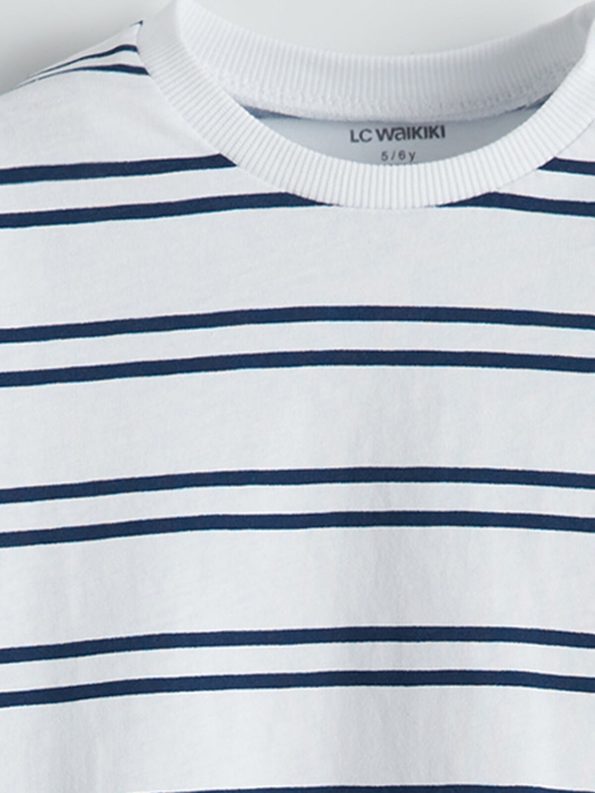 LCW Kids White Striped Short Sleeve T-Shirt for Boys
