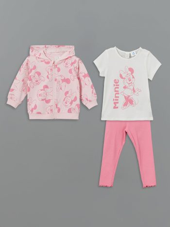LCW Baby White Minnie Mouse Printed Girls' Baby Set 3-Piece