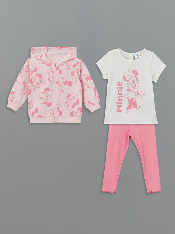 LCW Baby White Minnie Mouse Printed Girls' Baby Set 3-Piece