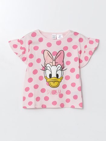 LCW Baby Pink Daisy Duck Printed Girl's T-Shirt and Pants Set