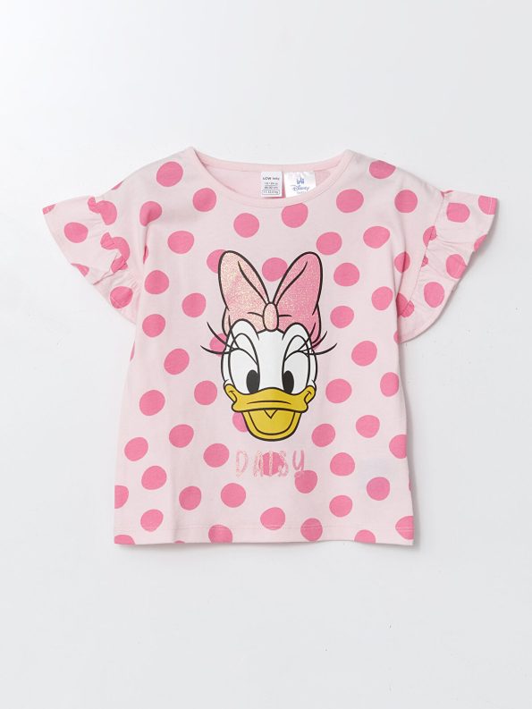 LCW Baby Pink Daisy Duck Printed Girl's T-Shirt and Pants Set