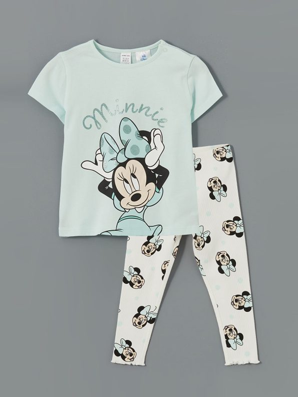 LCW Baby Green Minnie Mouse Print Girls Pajama Set