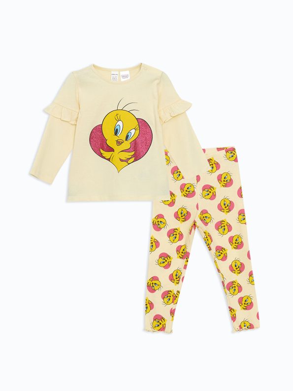 LCW Baby Tweety Printed Girls' Pajama Set