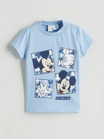 LCW Baby Blue Mickey Mouse Printed Boys' Shorts Set